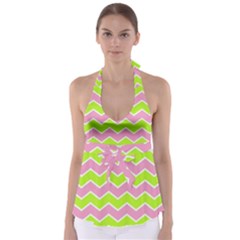 Zigzag Chevron Pattern Green Pink Babydoll Tankini Top