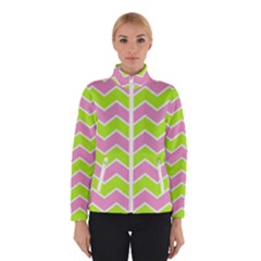 Zigzag Chevron Pattern Green Pink Winter Jacket