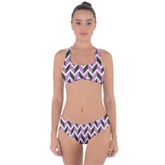 Zigzag Chevron Pattern Pink Brown Criss Cross Bikini Set