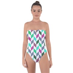 Zigzag Chevron Pattern Aqua Purple Tie Back One Piece Swimsuit