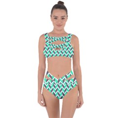 Zigzag Chevron Pattern Green Grey Bandaged Up Bikini Set 