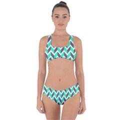 Zigzag Chevron Pattern Green Grey Criss Cross Bikini Set