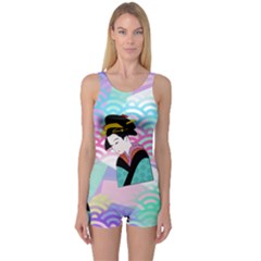 Japanese Abstract One Piece Boyleg Swimsuit