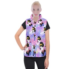 Japanese Abstract Blue Women s Button Up Vest