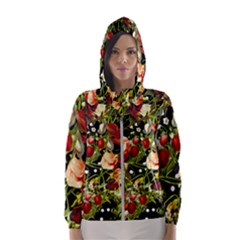 Fruit Blossom Black Hooded Windbreaker (women)