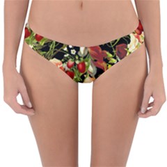 Fruit Blossom Black Reversible Hipster Bikini Bottoms