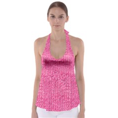 Knitted Wool Bright Pink Babydoll Tankini Top