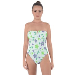 Green Vintage Flowers Tie Back One Piece Swimsuit