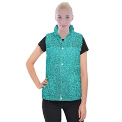 Aqua Glitter Women s Button Up Vest