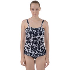 Grey Camo Twist Front Tankini Set