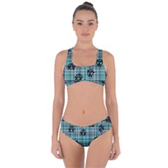 Aqua  Plaid Anarchy Criss Cross Bikini Set