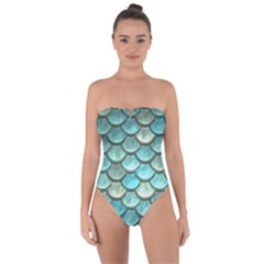 Aqua Mermaid Scale Tie Back One Piece Swimsuit by snowwhitegirl
