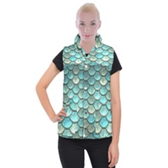 Aqua Mermaid Scale Women s Button Up Vest