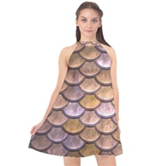 Copper Mermaid Scale Halter Neckline Chiffon Dress  by snowwhitegirl