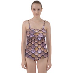 Copper Mermaid Scale Twist Front Tankini Set