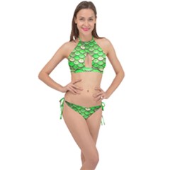 Green Mermaid Scale Cross Front Halter Bikini Set