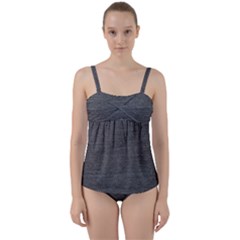 Black Denim Twist Front Tankini Set