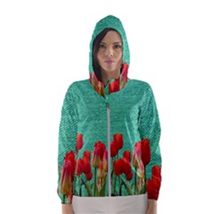 Green Denim Flowers Hooded Windbreaker (women)