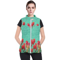 Green Denim Flowers Women s Puffer Vest