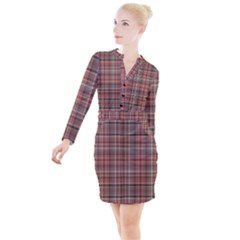 Peach  Plaid Button Long Sleeve Dress by snowwhitegirl