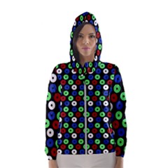 Eye Dots Green Blue Red Hooded Windbreaker (women)