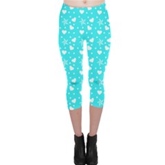 Hearts And Star Dot Blue Capri Leggings 