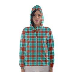 Aqua Orange Plaid Hooded Windbreaker (women)