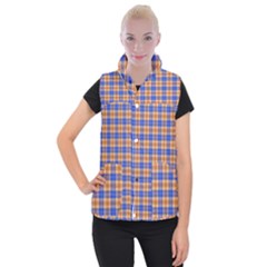 Orange Blue Plaid Women s Button Up Vest