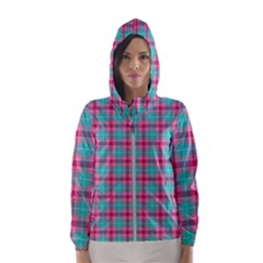 Blue Pink Plaid Hooded Windbreaker (women) by snowwhitegirl