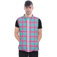 Blue Pink Plaid Men s Puffer Vest