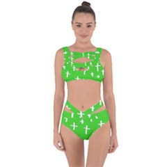 Green White Cross Bandaged Up Bikini Set 