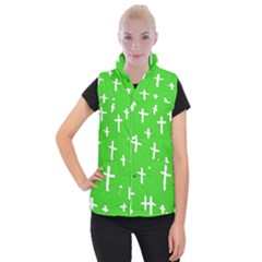 Green White Cross Women s Button Up Vest