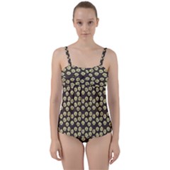 Antique Flowers Brown Twist Front Tankini Set