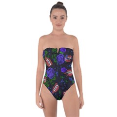 Blue Rose Vampire Tie Back One Piece Swimsuit