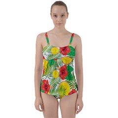 Orange Tropics Twist Front Tankini Set