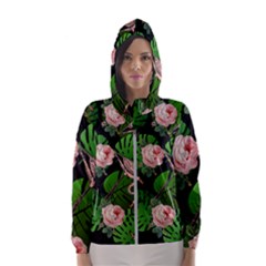 Flamingo Floral Black Hooded Windbreaker (women)