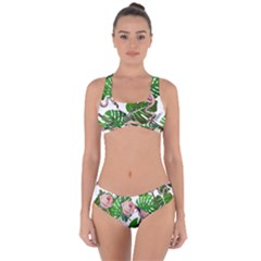 Flamingo Floral White Criss Cross Bikini Set by snowwhitegirl