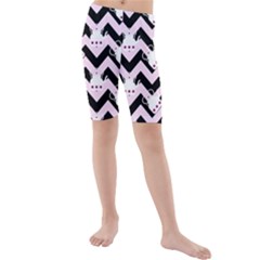 Pink Teapot Chevron Kids  Mid Length Swim Shorts by snowwhitegirl