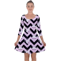 Pink Teapot Chevron Quarter Sleeve Skater Dress by snowwhitegirl