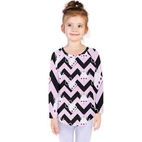 Pink Teapot Chevron Kids  Long Sleeve Tee by snowwhitegirl