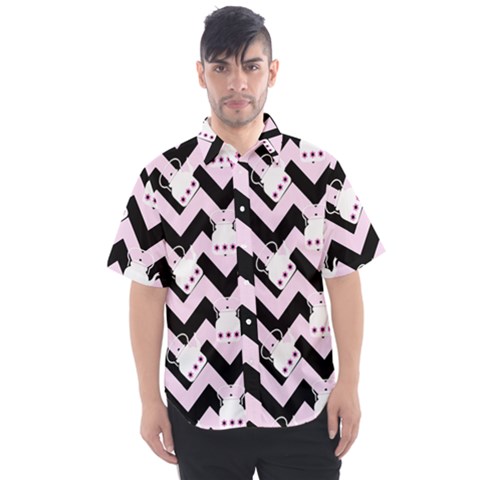 Pink Teapot Chevron Men s Short Sleeve Shirt by snowwhitegirl