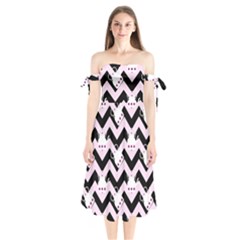 Pink Teapot Chevron Shoulder Tie Bardot Midi Dress by snowwhitegirl