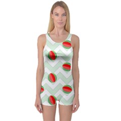 Watermelon Chevron Green One Piece Boyleg Swimsuit