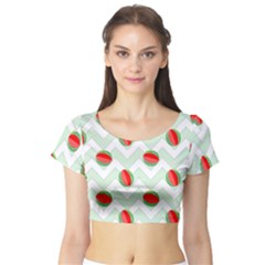 Watermelon Chevron Green Short Sleeve Crop Top