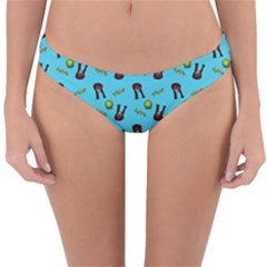 School Girl Pattern Blue Reversible Hipster Bikini Bottoms