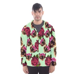 Lazy Cat Floral Pattern Green Hooded Windbreaker (men)