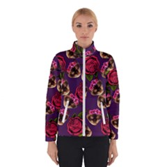 Lazy Cat Floral Pattern Purple Winter Jacket