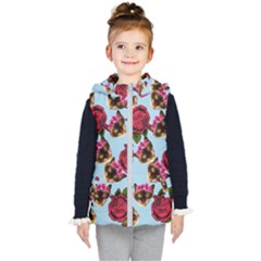 Lazy Cat Floral Pattern Blue Kid s Hooded Puffer Vest