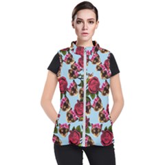 Lazy Cat Floral Pattern Blue Women s Puffer Vest