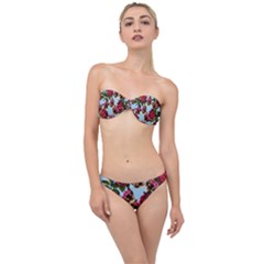 Lazy Cat Floral Pattern Blue Classic Bandeau Bikini Set by snowwhitegirl